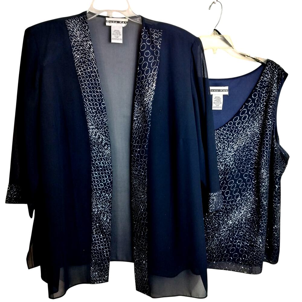 4314)Dana Kay Black Swirl 2 Pcs Open Jacket Tank Set Formal Plus 24W